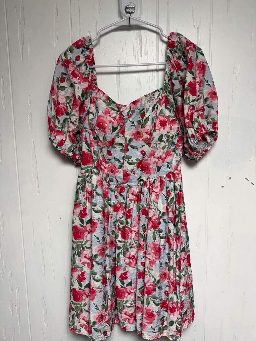 Floral Square-Neck Puff-Sleeve Dress